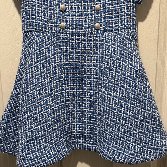 Janie & Jack Blue and White Tweed Dress with Lace Collar - Picture 3 of 7